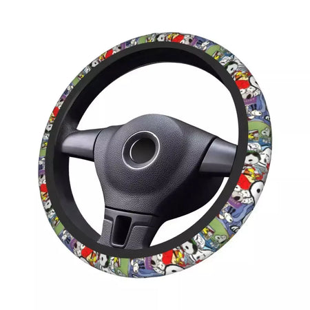 Capa de volante do carro vermelho snoopy woodstock universal trança dos desenhos animados na capa de volante estilo do carro acessórios automóveis