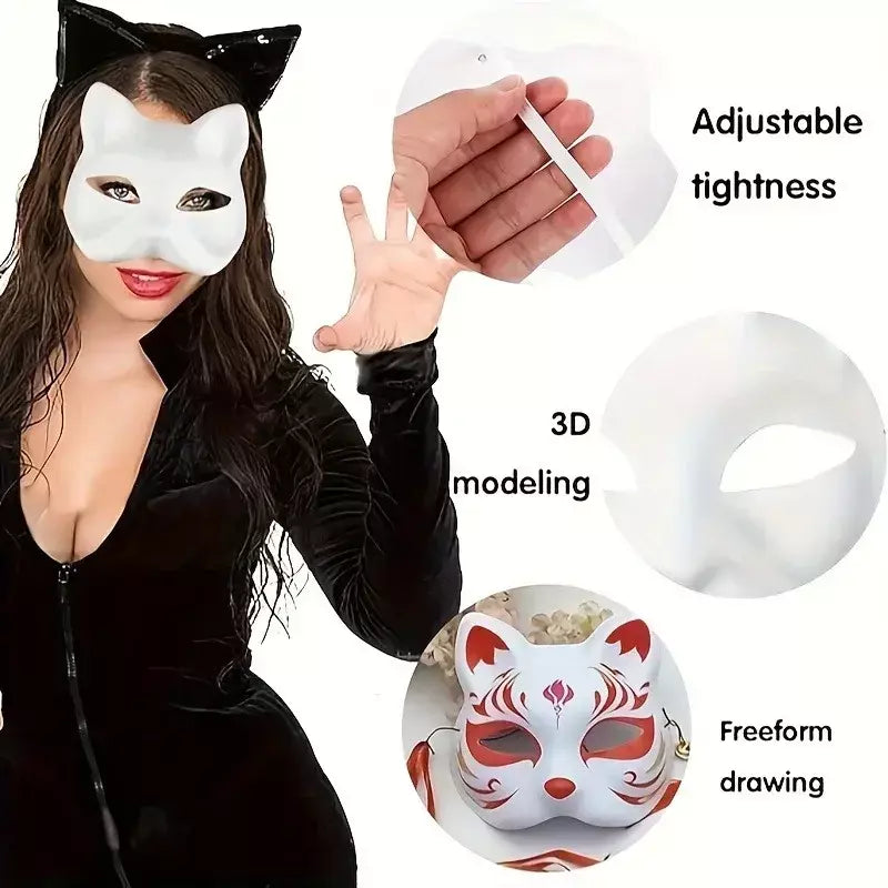 1-20 pçs máscara japonesa de papel em branco máscara halloween cosplay gato diy pintável meia máscara facial animal traje festa decoração artesanato prop