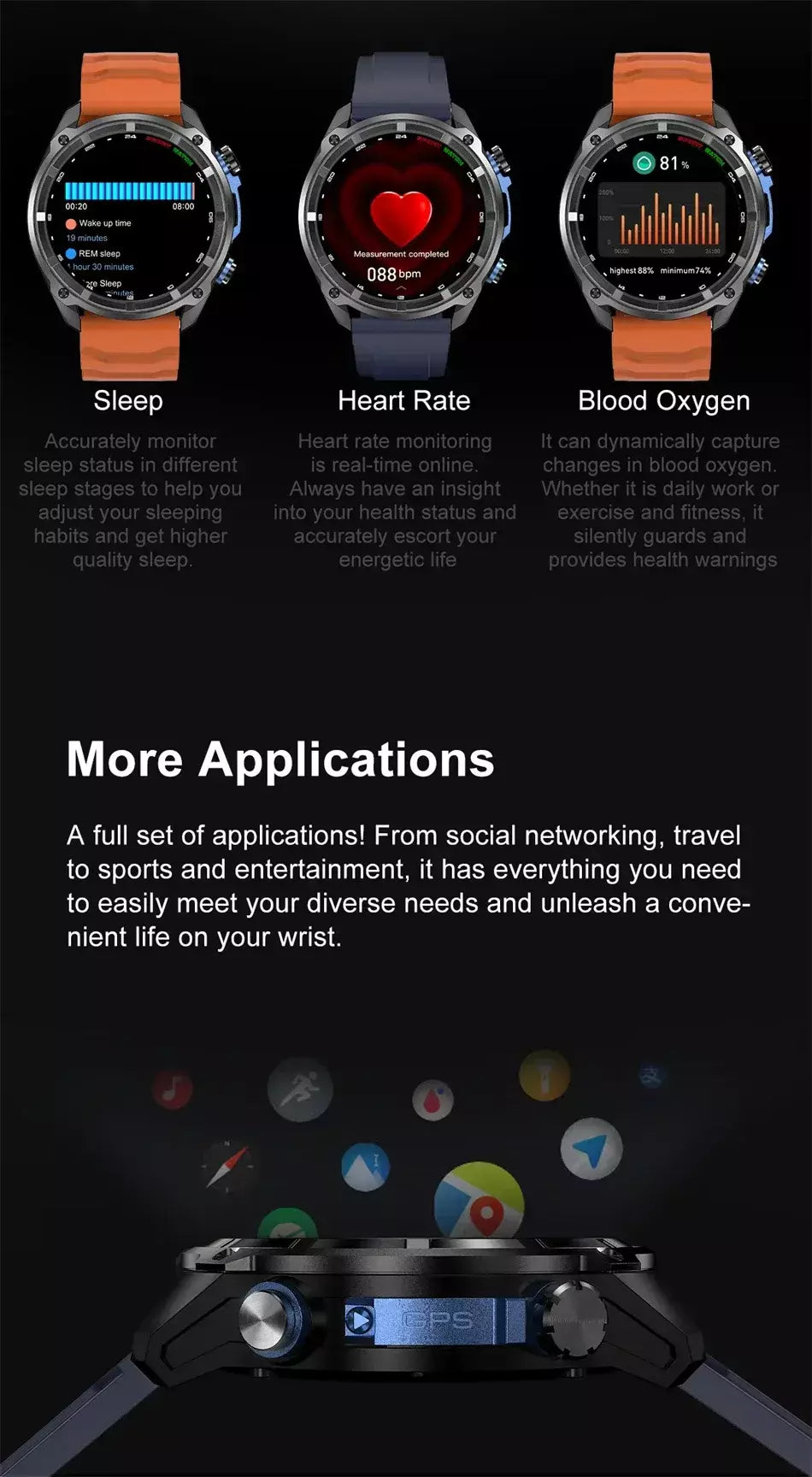 Xiaomi gps relógio inteligente com mapas offline 4gb de memória player vídeo militar esportes smartwatch masculino 30m natação à prova dwaterproof água amoled