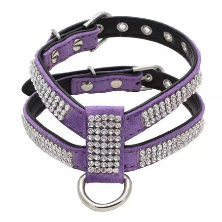 Coleira para cães, cinta peitoral ajustável, produtos para animais de estimação, coleira para cães, liberação rápida, brilhante, em forma de k, strass, couro pu