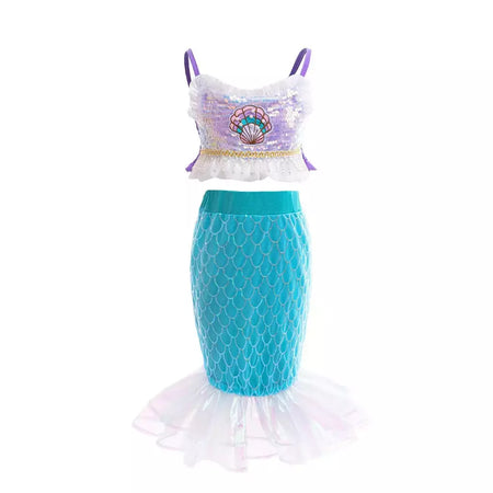 Meninas escala roxa princesa sereia ariel cosplay vestido de halloween vestido de festa de aniversário meninas verão praia vestido de férias