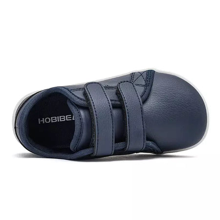 HOBIBEAR-Tênis minimalistas para crianças, leves, gancho de laço, couro artificial, sapatos descalços, pequeno grande e garoto, dedo do pé largo
