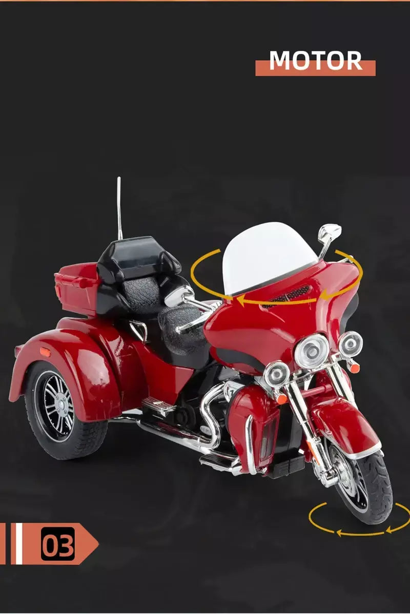 CVO-Tri Glide Alloy Motorcycle Model for Kids, Três Rodas, Cruzeiro, Viagem, Diecast, Lazer na Rua, Luz Sonora, Presente, 1:9