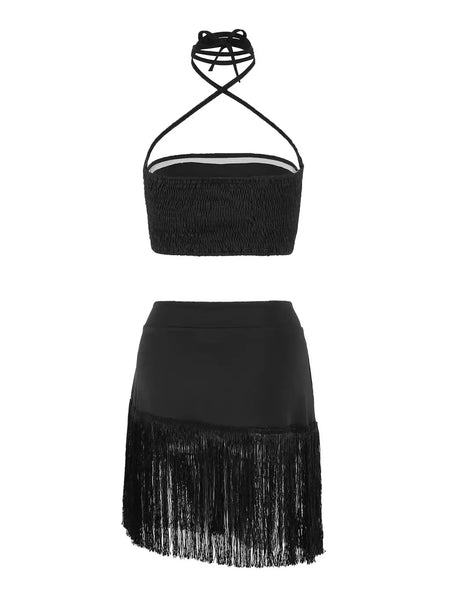 Conjunto sexy de biquíni feminino, sutiã de renda, mini saia, férias de praia, fato de banho feminino casual, 2 peças, verão