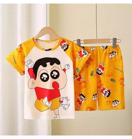 Novo verão crianças pijamas conjunto de 2 peças roupas de ar condicionado para meninos meninas bebê manga curta roupas para casa na moda