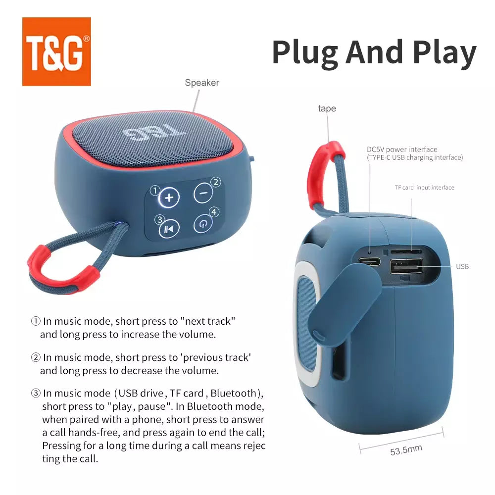 Alto-falante bluetooth tg659 mini alto-falantes portáteis sem fio poderosos tws bt 5.3 caixa de som alto-falante de alta fidelidade suporta cartão tf rádio