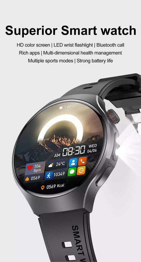Novo relógio inteligente masculino tela de toque completa bússola bluetooth chamada lanterna esportes atividade fitness freqüência cardíaca à prova dwaterproof água smartwatch
