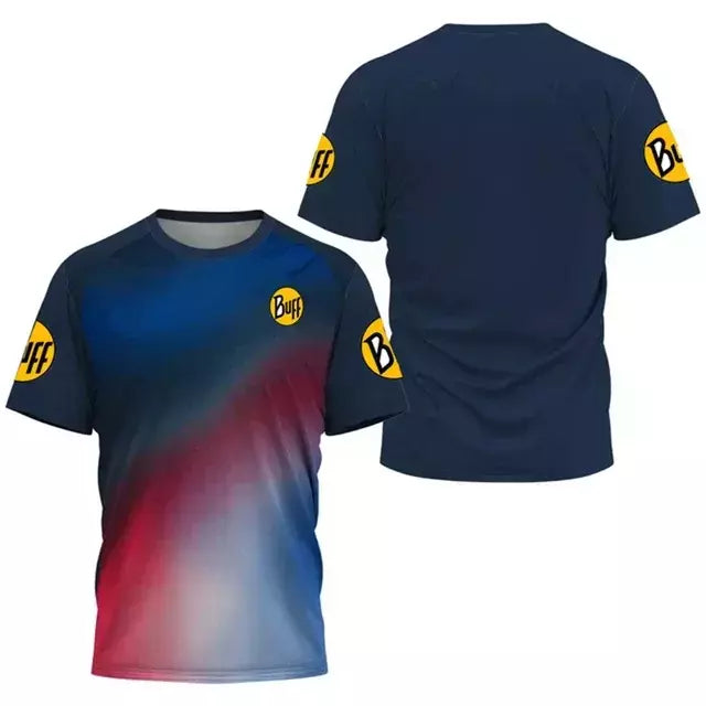 Camisa de tênis com gola O respirável masculina, camiseta estampada, secagem rápida, manga curta, fitness, corrida, esportes ao ar livre, verão