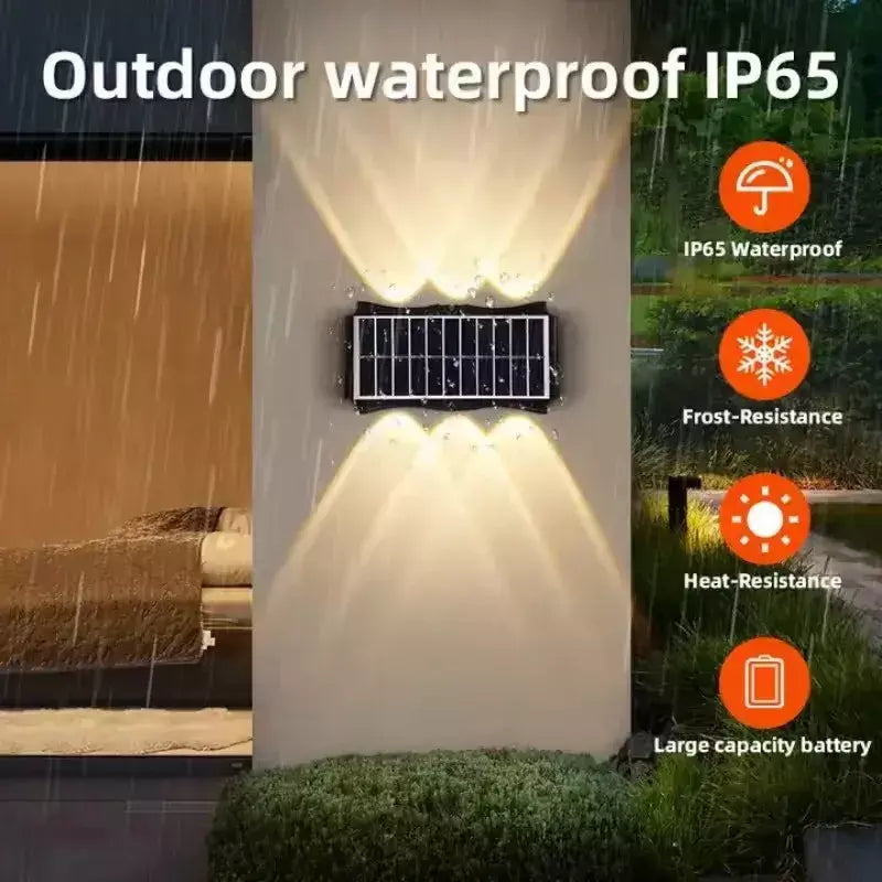 Lâmpada de parede solar ao ar livre led luz solar à prova dwaterproof água para cima e para baixo iluminação luminosa quintal decoração do jardim luzes movidas a energia solar