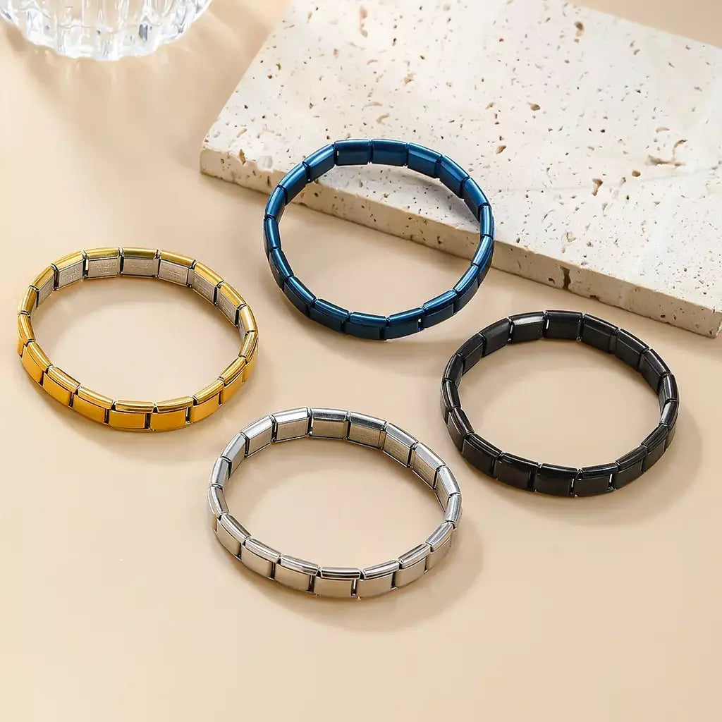 Moda praça itália pulseiras de aço inoxidável para mulheres homens hiphop metal italiano módulos stretchable presente festa aniversário jóias