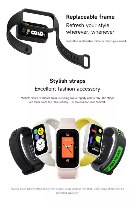 Versão global xiaomi mi band 9 ativo 8 dias de vida útil da bateria pulseira 1.47 ''tela 60hz 50 modos esportivos mi fitness banda inteligente