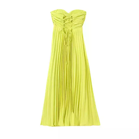 Vestido longo plissado sem alças feminino, Elegante, Sem alças, Fita, Plissado, Sexy, Sem mangas, Sem encosto, Lady, Festa à noite, Novo, Verão, 2022