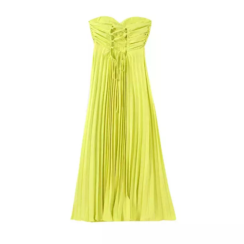 Vestido longo plissado sem alças feminino, Elegante, Sem alças, Fita, Plissado, Sexy, Sem mangas, Sem encosto, Lady, Festa à noite, Novo, Verão, 2022