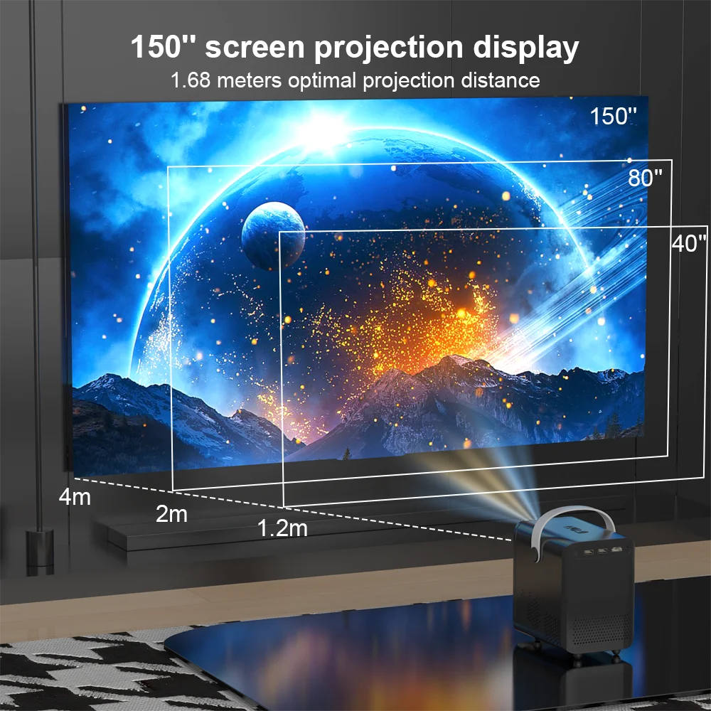 HONGTOP Android Inteligente Mini Projetor 300ANSI Lumen Projetor Portátil 4K com WIFI Bluetooth 1080P Home Movie Theater Beamer