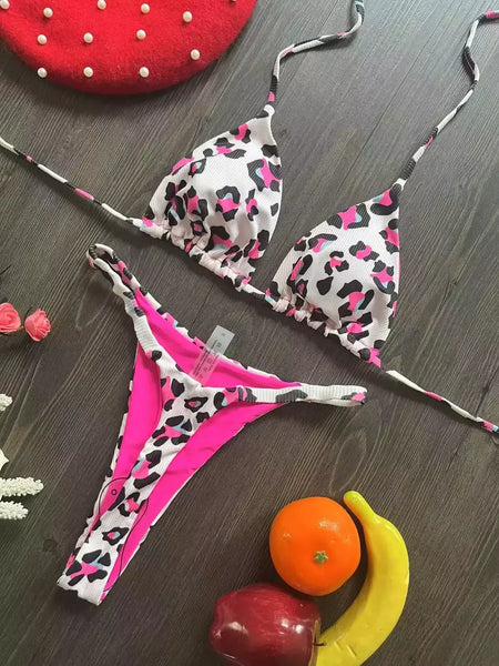 Conjunto brasileiro de biquíni tanga para mulheres, moda praia, tanga sexy, maiô, 2 peças, roupa de banho, estampa cereja fofa, 2023