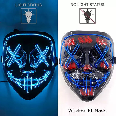 Neon sem fio led máscara de purga brilho no escuro cosplay máscara de terror halloween masquerade festa máscaras brilhantes engraçado vestir-se