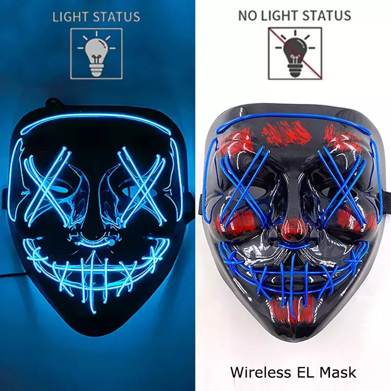 Neon sem fio led máscara de purga brilho no escuro cosplay máscara de terror halloween masquerade festa máscaras brilhantes engraçado vestir-se