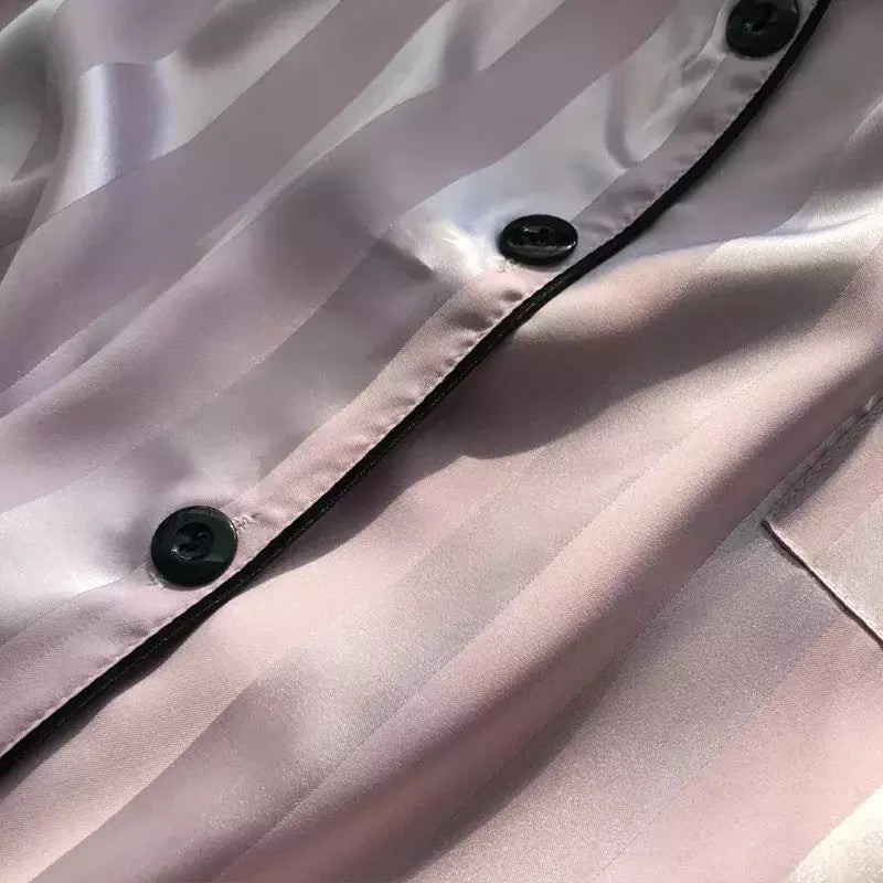Pijama feminino de seda gelo, manga curta, calça curta, seda de simulação, roupa doméstica, cor sólida, listrado, estudante, conjunto 2 peças, S, L