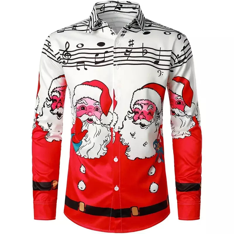 2024 novo estilo de natal papai noel camisa gráfica para homens casual vintage impressão 3d manga longa roupas feriados festa y2k topos