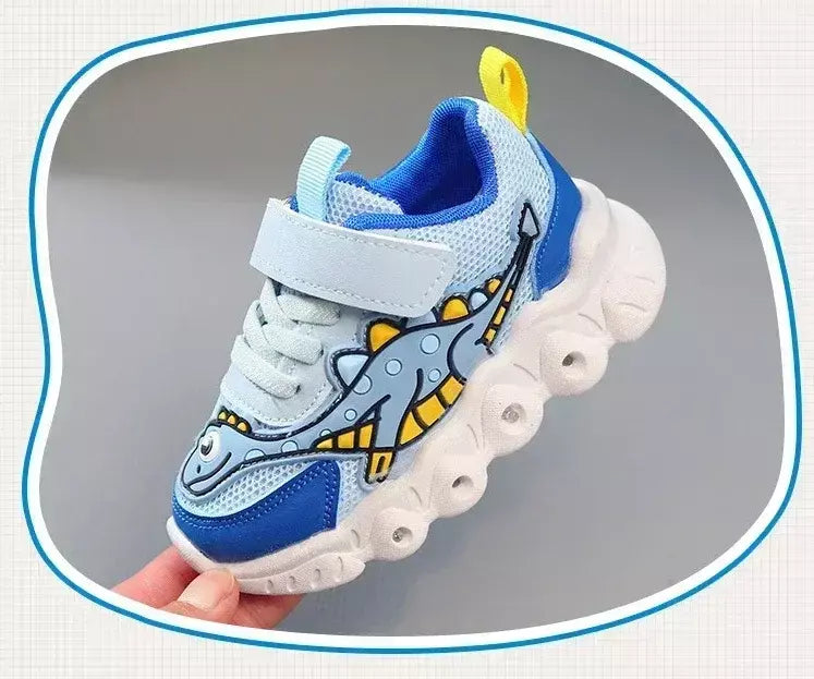 Sapatilhas LED bonitos dos desenhos animados das crianças, sapatos de malha respirável, sapatos iluminados, casual, iluminação, meninos, meninas, bebê