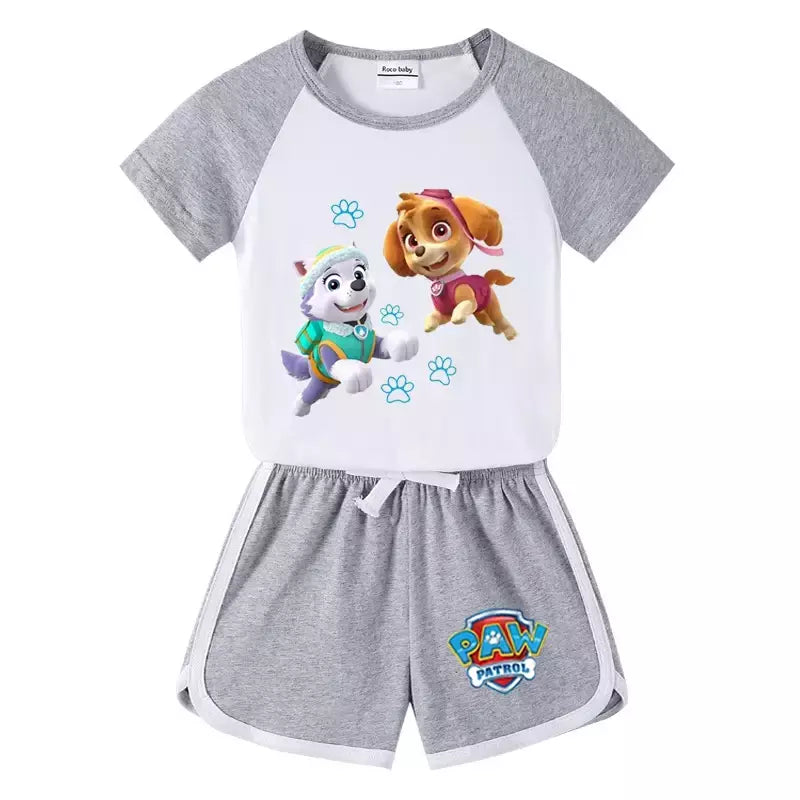 Boys Paw Patrol T-shirt manga curta Top e Shorts Set, bebê meninos roupas, roupas dos desenhos animados, terno verão, novo conjunto infantil, 2022, 2pcs