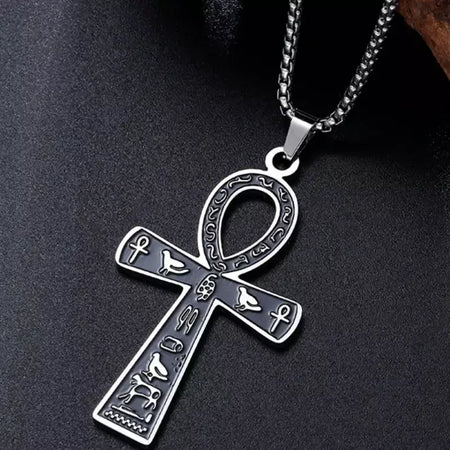 Retro aço inoxidável antigo egípcio ankh cruz totem pingente colar para homens e mulheres faraó vida chave amuleto jóias