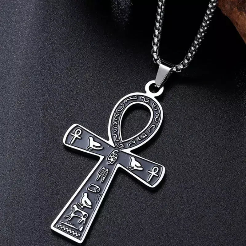 Retro aço inoxidável antigo egípcio ankh cruz totem pingente colar para homens e mulheres faraó vida chave amuleto jóias