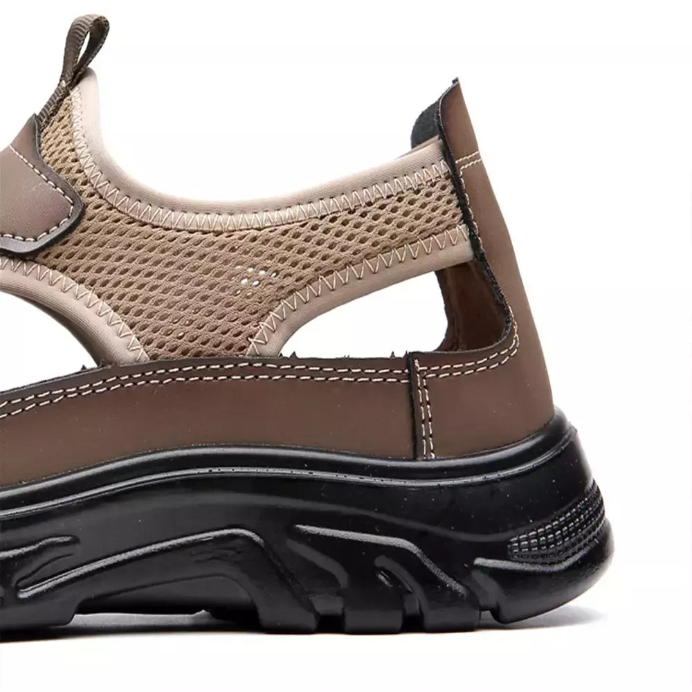 Sandálias Baotou respiráveis masculinas, sapatos de malha oca, leves, antiderrapantes, esportes casuais, ao ar livre, praia, verão