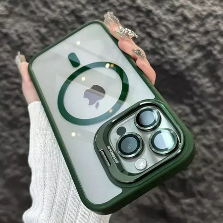 Luxo magnético à prova de choque caso telefone para iphone 16 15 14 13 12 11 17 pro max para magsafe funda suporte lente vidro protetor capa