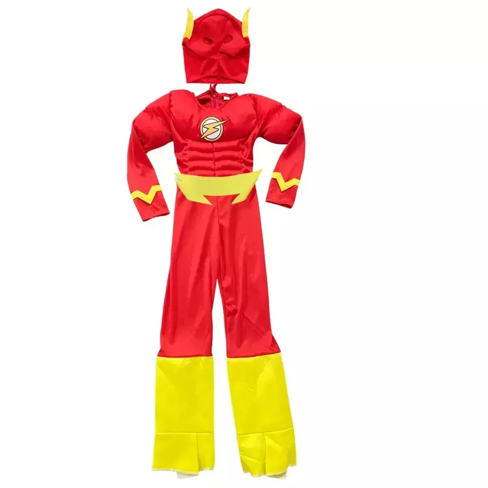 Halloween conjunto de super-heróis flash músculo fantasia vestido unisex fantasia carnaval festa cosplay trajes fantasia vestido chapelaria máscara conjuntos