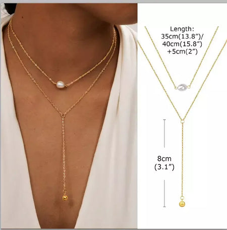 Colar lariat de aço inoxidável banhado a ouro, colar longo delicado colares laryered para mulheres meninas, pingente de gota em forma de y