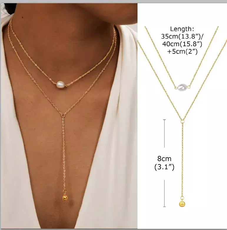 Colar lariat de aço inoxidável banhado a ouro, colar longo delicado colares laryered para mulheres meninas, pingente de gota em forma de y