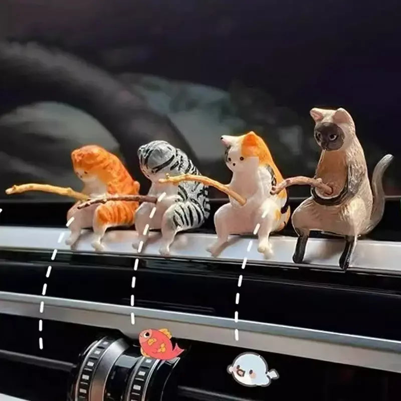 1pc criativo pesca gato carro decoração interior artesanato bonito resina auto estatuetas em miniatura ornamentos acessórios pequenos presentes