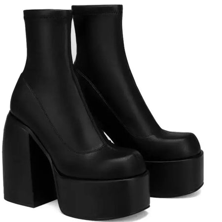 Mulheres nova moda botas curtas mulheres sexy bota de couro dedo do pé quadrado casual zíper salto alto casual sola grossa sapatos femininos zapatos