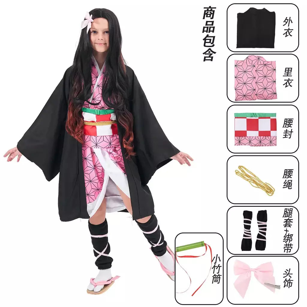 Cosplay traje demônio slayer cosplay tanjiro nezuko cosplay crianças shinobu traje anime dos desenhos animados traje de halloween presentes de natal
