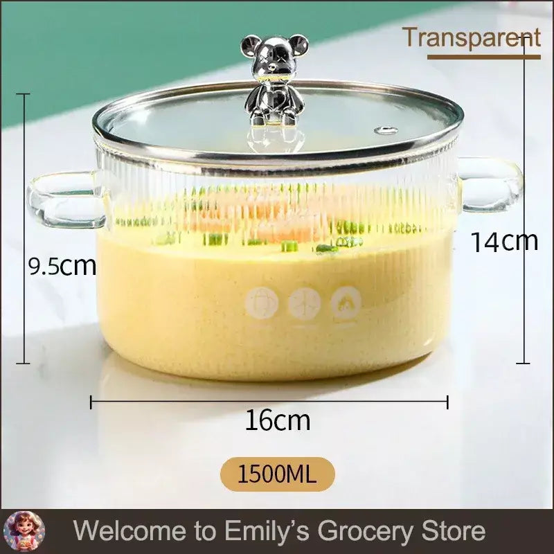Pote de sopa de orelha dupla engrossado com tampa pote de vidro de alto borosilicato doméstico conveniente sopa macarrão instantâneo panela de leite