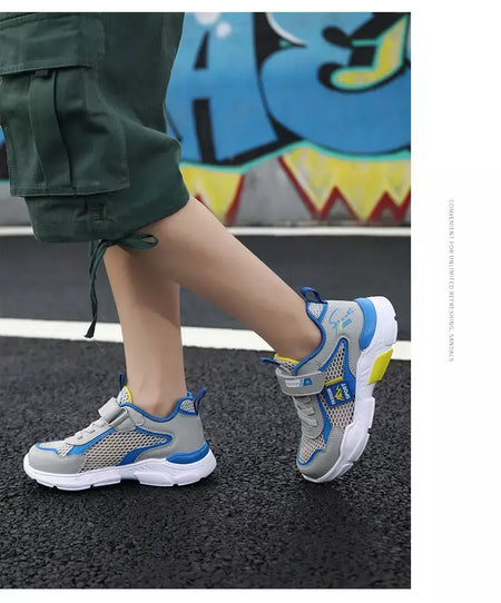 Única rede crianças sapatos meninos tênis verão respirável superfície antiderrapante meninas tênis casuais esportes correndo sapatos ao ar livre