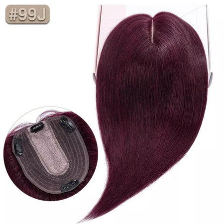 S-noilite 10x12cm toppers de cabelo em linha reta 3.5x9cm base de seda perucas de cabelo clipe em extensões de cabelo marrom cabelo humano para mulher