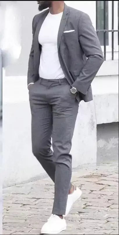 Ternos casuais masculinos de negócios para casamento, smoking masculino, terno de negócio justo, lapela de pico, Terno, traje masculino, 2 peças