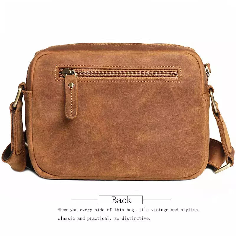 Bolsa de ombro retrô de couro genuíno masculina, grande capacidade, bolsa transversal diagonal, bolsa pequena para iPad, cavalo louco