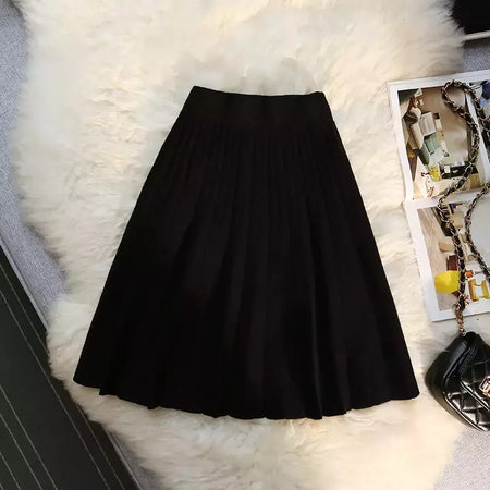 Míni saia plissada de malha feminina, cintura alta elástica, saia guarda-chuva linha A, casual sexy, curta, outono, inverno