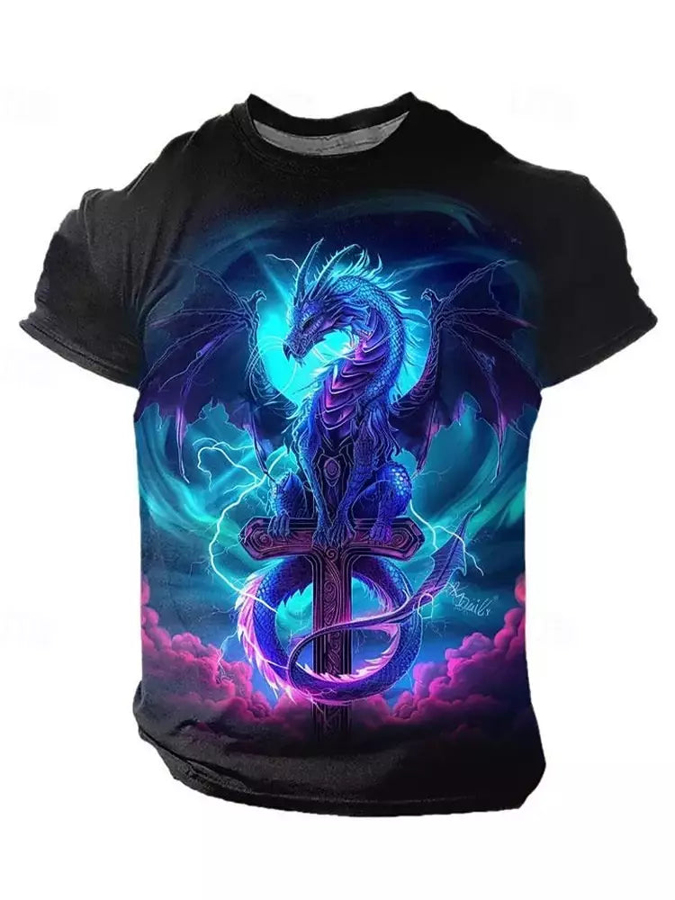 Camiseta de manga curta com estampa Dragão 3D masculina, camiseta casual diária de rua, esportes ao ar livre, moda urbana, verão
