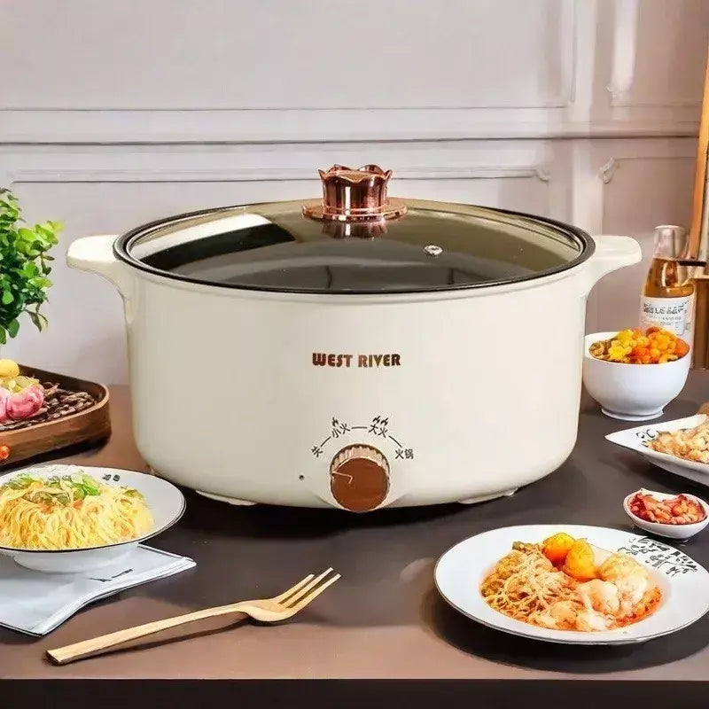 Pote de cozinha elétrico para dormitório estudantil, uso doméstico, panela quente multifuncional, panela elétrica pequena integrada, frigideira antiaderente