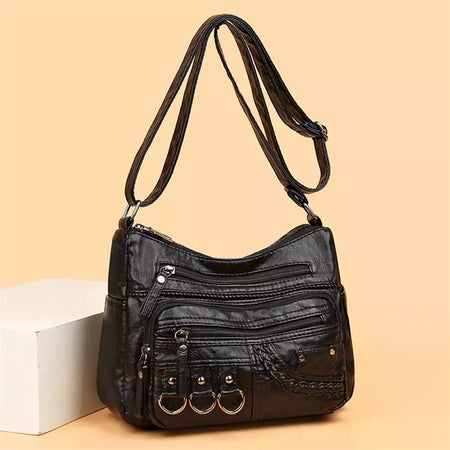 Bolsa de bolso multi couro PU vintage feminina, bolsas de ombro transversais femininas, bolsas de design de luxo, alta qualidade, 2023