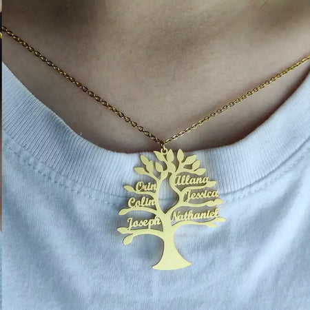 Colar personalizado com nome da árvore da vida, mãe, crianças, nomes de membros da família, pingente de aço inoxidável dourado, gargantilha, joias, presentes