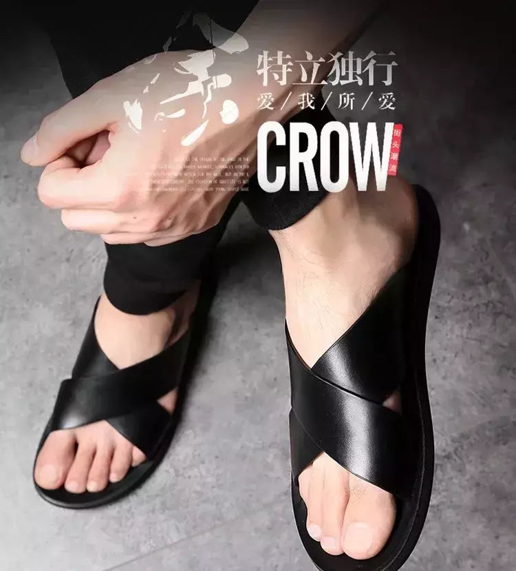 Sandálias para homens chinelos de couro genuíno marca de luxo moda masculina apartamentos casuais antiderrapantes praia sandalia zapatos hombre 2024