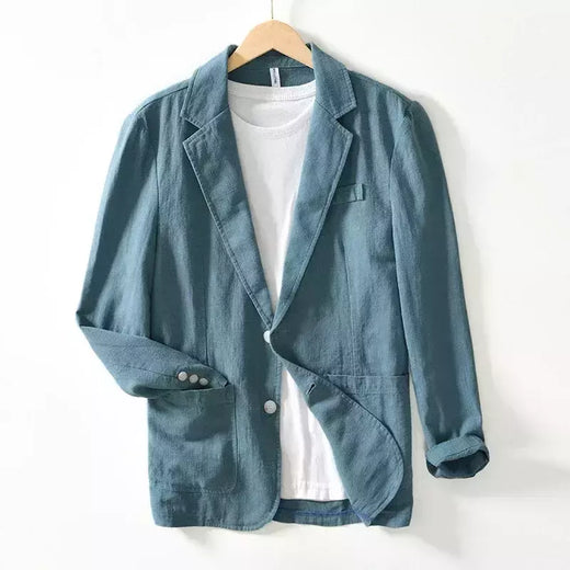 Blazer casual masculino, terno de linho de algodão branco sólido, casaco fino e respirável, casaco de negócios masculino, primavera, verão, 2022