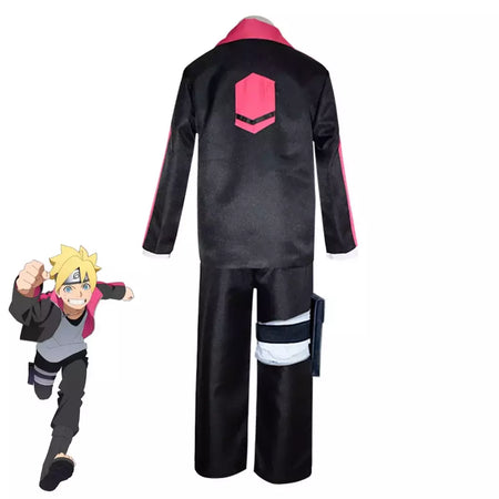 Anime uzumaki boruto cosplay traje ninja preto mangas compridas casaco calças peruca adulto crianças homem mulher halloween carnaval terno
