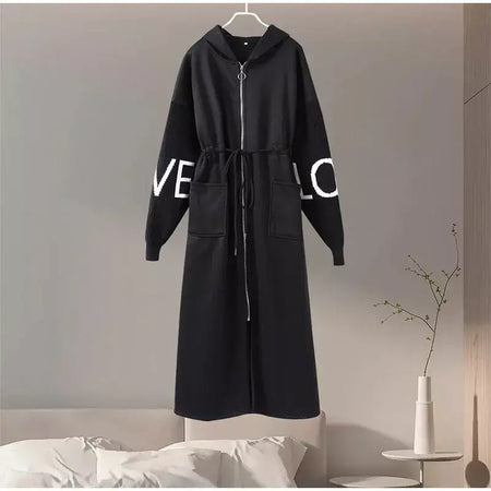 Casual longo retalhos casacos de malha feminino casual hoodies rendas até bolsos jaquetas femininas 2024 outono inverno nova senhora outerwears