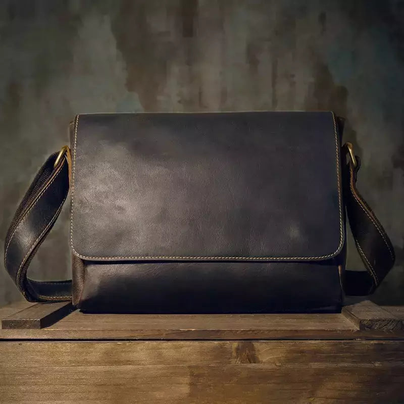 Maleta de couro genuíno vintage, saco de documentos do escritório masculino, corpo transversal, bolsa de ombro diária, mensageiro de negócios